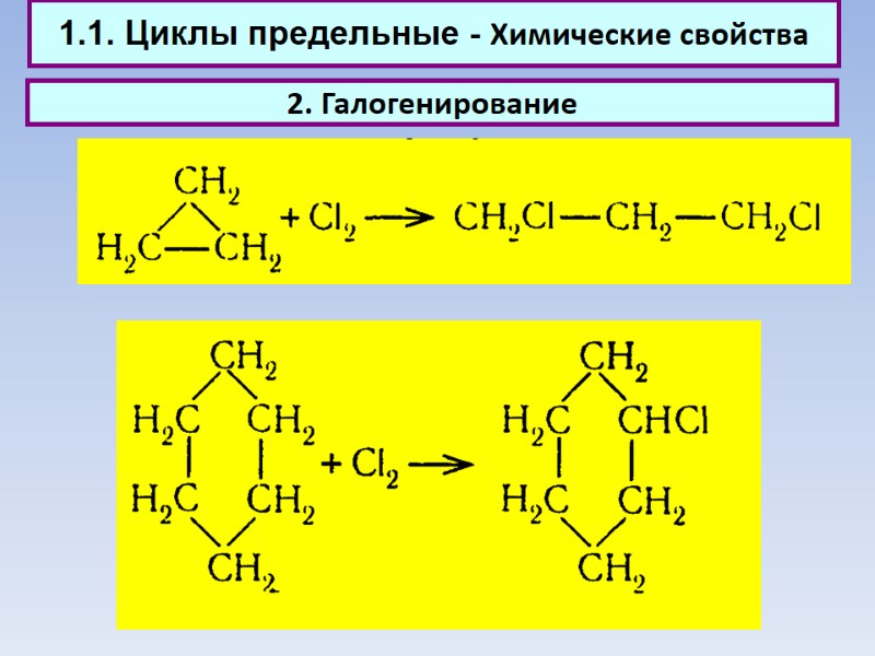 1.1. Циклы предельные - Химические свойства 2. Галогенирование